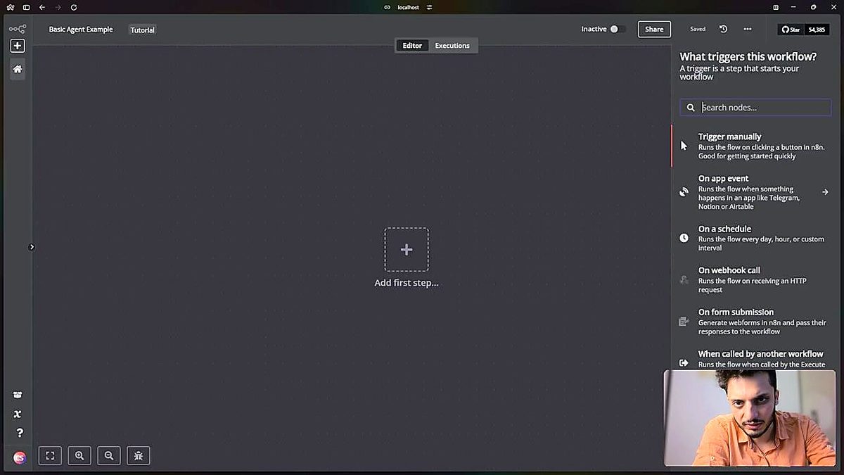 Screenshot: The "What triggers this workflow?" panel — choose Chat Message (or click On chat message later in the list).